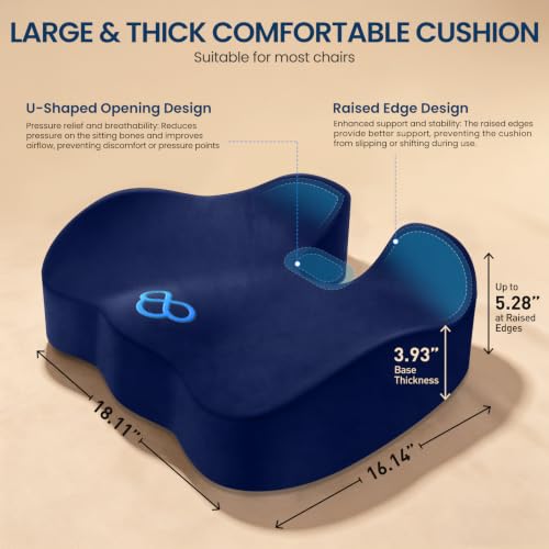 Image of BlissTrends Thick Seat Cushion for Office Chair & Car Seat, XL, Blue