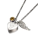 God has you in his arms with Angel Wing Charm Cremation Jewelry Keepsake Memorial Urn Necklace with Birthstone crystal by AMIST