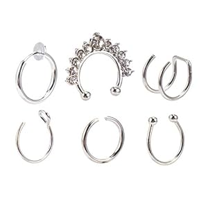 MILISTEN 6 Stks Nep Neusringen Faux Rinestone Lip Oor Neus Septum Ring Niet-Doorboord Lichaam Sieraden Geschenken Zilver