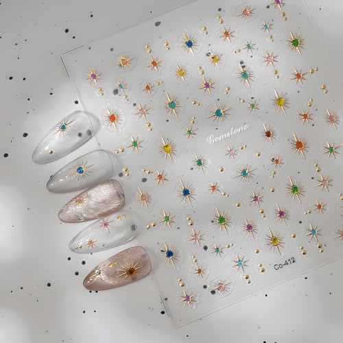 Star Nail Stickers for Nail Art 5D Embossed Gold Nail