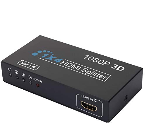 1x4 HDMI Splitter, VSVABEFV HDMI Splitter 1 in 4 Out Audio Video Distributor Box Support 3D & 4K, Compatible with PC, PS3 games, Blu-ray DVD, tablet, projector Etc