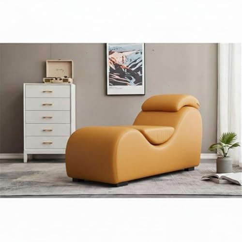 Image of SOUL CRAFT Sheesham Wood Leatherate Tantric Loung Chair, Yoga Chaise Lounge,Chaise Sofa Modern Lounge,Relaxing Chaise Lounge Chair, loveseats with Cushion (MUSTURD Yellow)