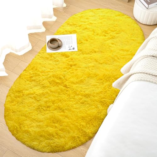 Image of Fluffy Silky Micro Fiber Polyster Carpet /Runner for Bedroom, Study Room, Playing Room, Guest Room ETC. 5x7 feet Feet, (Yellow)