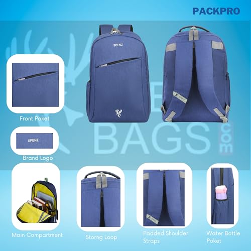 Image of SPENZ BAGS Laptop Backpack -Breathable Shoulder Straps, Mesh Side Pocket, Waterproof, Front Zipped Pocket, Padded Laptop Compartment, Backpacks