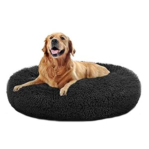 MFOX Calming Dog Bed Cat Bed Donut, Faux Fur Donut Cuddler Washable Self-Warming Pet Bed, Large Round Plush Dog Bed for Small/Medium/Large Dogs(60cm/80cm/90cm/110cm)