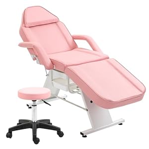 Massage Salon Tattoo Chair with Two Trays and Hydraulic Stool, Esthetician Bed Adjustable 3-Section Facial Table, Barber Spa Beauty Equipment, OneSize, Pink-2