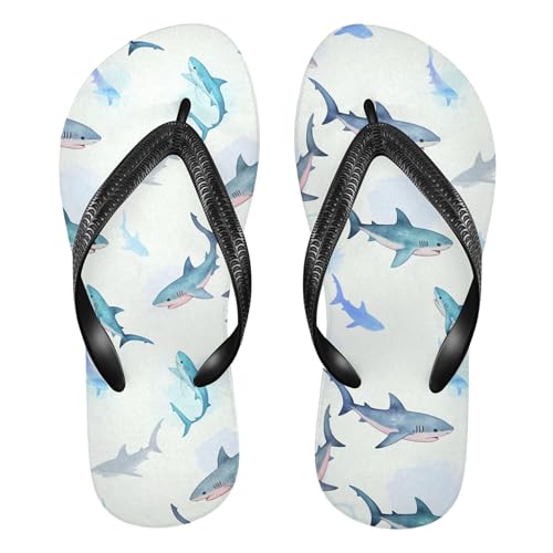 Burbuja Watercolor Shark Flip Flops for Women Men, Soft Thong Sandals Rubber Slippers for Pool Beach Essentials