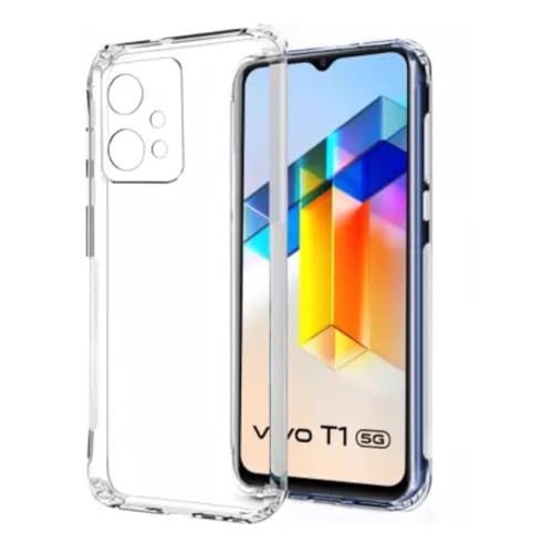 Image of COVERBLACK Flexible Defender Bumper Back Case with Edges and Color Button Back Cover for Vivo V2127 / Vivo Y55 5G - Transparent