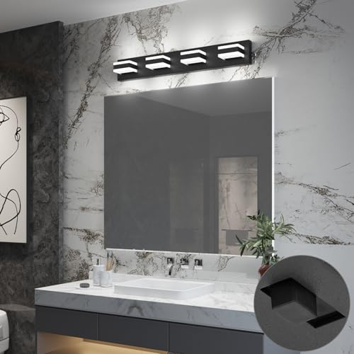 Image of SOLFART 4 Lights Bathroom Vanity Lighting Over Mirror,5 Color Temperature Adjustable Matt Black Vanity Light, LED Light Fixtures, Light Over Mirror ETL Listed