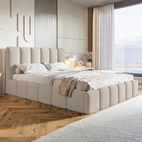 MOTIVENA Nunu Cadre de Lit Bubble 140x200, avec Sommier sans Matelas, avec Rangement, Capitonné,...