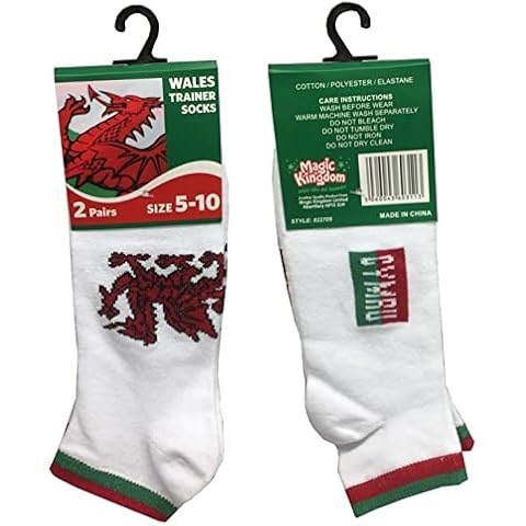 Wales Adult Socks with Embroidered Welsh Dragon White 2 Pairs Cover