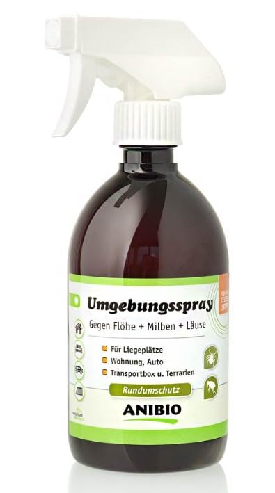 Anibio Umgebungsspray 500ml | gegen Flöhe, Milben & Läuse | pflanzliche Anti‑Parasiten Sprühlösung mit Geraniol | wirkt auch gegen Larven & Eier | Ungeziefer Schutz