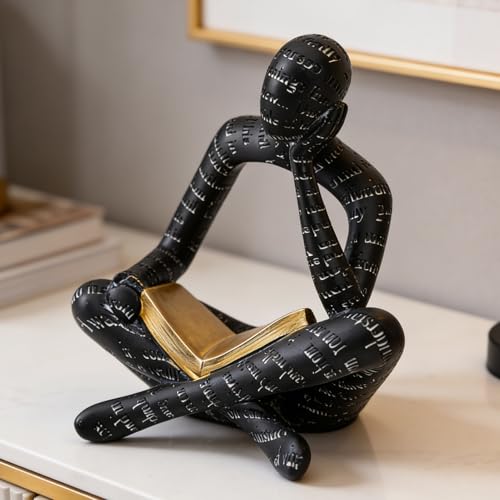 Estatua Negra Moderna de Figura Lectora Abstracta