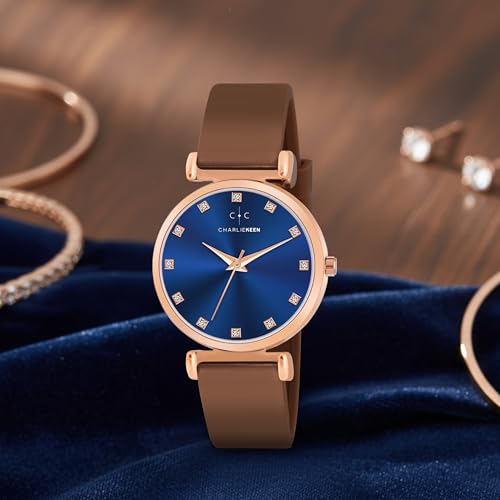 Image of CHARLIEKEEN Women's Luxury Watch, Rose Gold Case, Silicone Band, Crystal Markers