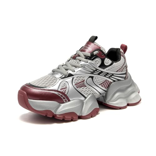 BEAU TODAY Chunky Sneakers for Women, Womens Fashion Sneakers, Lace Up Platform Leather Casual Walking Dad Shoes