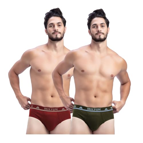 Image of Milton Mens Pure Cotton Solid Briefs|Soft Breathable Underwear for Men|Outer Elastic Comfort Fit Waistband|Skin-Friendly Essentials|Multi-Color, Color Name May Vary as per Availability|Pack of 2