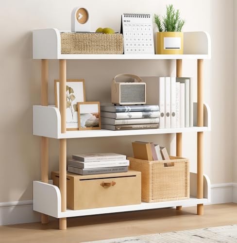 La Mejor Selección de Libreros Sencillos disponible en línea. 45 RWDSDWT Librero Blanco de 3 Niveles, Librero Organizador Minimalista de Madera, Bookshelf, Estante Organizador para Oficina, Sala de Estar, Estudio, 60 * 24 * 82CM
