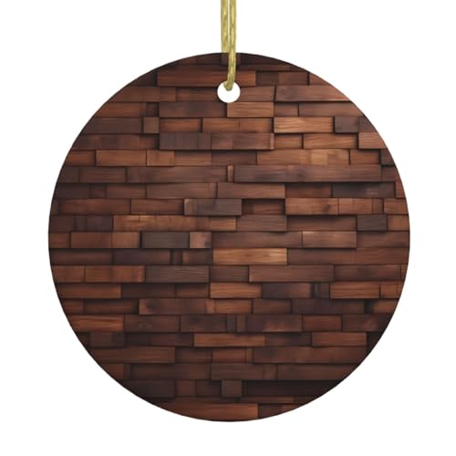 WZYWHJ Colgante redondo de cerámica de Navidad, 7,4 cm, decoración de árbol para fiestas de vacaciones, paneles de madera, impresiones de fondo