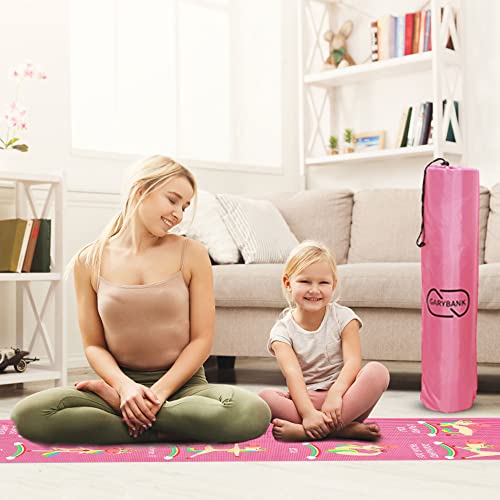 Garybank Kids Yoga Mat With 12 Learning Cards Pink Unicorn Yoga Mat For Girls Non-Slip Non-Toxic Gymnastics Mats Yoga Carrier Bag, Thick Workout Equipment For Kids, 60''Lx 24''Wx 6Mm #TOP3