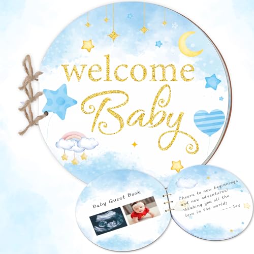 party greeting Baby Shower Guest Book Alternative Blue Baby Shower Guestbook Sign Baby Shower Sign in Guest Book Wood Advice Message Guestbook Keepsake Gift for Boy Baby Shower Activity Party Supplies