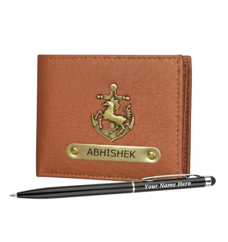 Image of Personalized Leather Wallet for Men | Leather Passport Cover Holder for Men & Women | Customized Gifts with Name & Charm | Gift for Boys, Husband, Brother (Wallet, Jet Tan Wallet with Free Pen)