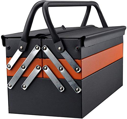 Edward Tools Portable Metal Tool Box With 3 Level Fold Out Organizer Storage - Heavy Duty Metal Frame With Smooth Metal Cantilever Latchets - Rust/Scratch Resistant Finish thumb #4