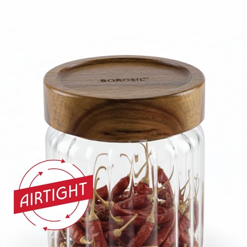 Image of Borosil Glass Jar with Acacia Wood Lid | Borosilicate Glass Storage Jar for Dry Fruits, Spices & Snacks | Airtight Glass Container for Kitchen & Pantry