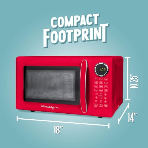 Image of Nostalgia Modern Retro Compact Countertop Microwave Oven - 0.7 Cu. Ft. - 700-Watts with LED Digital Display - Child Lock - Easy Clean Interior - Red