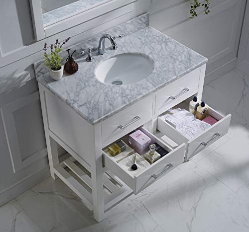 Virtu Usa Caroline Estate 36 Inch Single Sink Bathroom Vanity Set In White W/Round Undermount Sink, Italian Carrara White Marble Countertop, No Faucet, 1 Mirror - Ms-2236-Wmro-Wh #TOP5