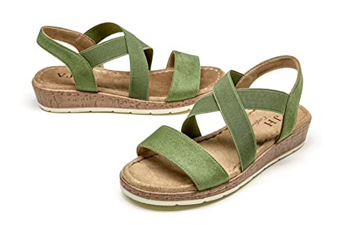 Image of VJH confort Women's Flat Sandals, Comfort Slip-on Elastic Ankle Strap Slingback Light Weight Casual Walking Sandals