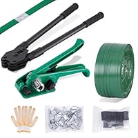 BAOSHISHAN Umreifungsset 12-19mm Manuelle Umreifungsgerät mit 200m PET Umreifungsband nur für PET Verpackungsband (Spanner, Verschließer, Umreifungsband, 100 Metallschnalle, 20 Eckschutz, Handschuhe)