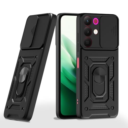 Image of Pikkme Back Cover for Realme Narzo 90X 5G / Realme C85 5G / Realme 15X 5G | 360 Protection Case | Sliding Camera Shield Cover & Ring Holder Stand D10 Tough Armor Bumper Case (Black)