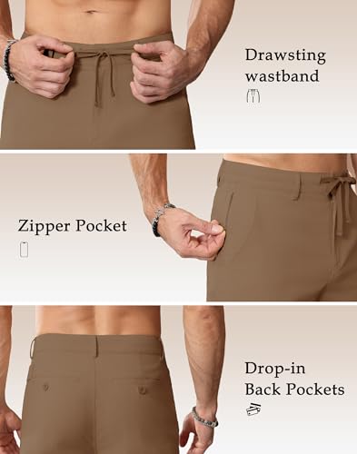 JWM Linen Dress Pants for Men Summer Casual Beach Lightweight Comfy Trousers Travel Vacasion Pants with Zipper Pocket 30" Dark Khaki4