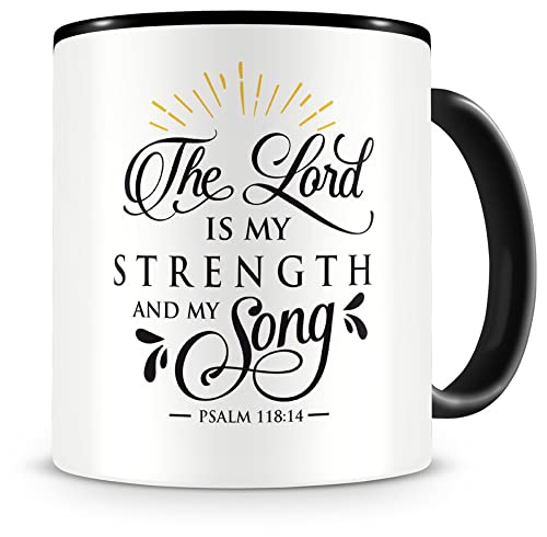 Samunshi® The Lord Is My Strength Tasse Glaube Jesus Bibelvers Geschenk Kaffeetasse Teetasse Kaffeepott Kaffeebecher Becher 300ml schwarz
