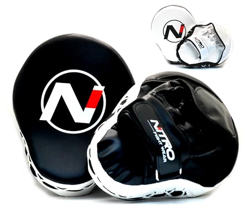 Nitro Fight Wear Focus Mitts | Boxing & Muay Thai Punching Pads | Kickboxing & MMA Training Punch Shield (Black)