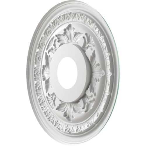 Image of Ekena Millwork CMP16BAFSM Baltimore Thermoformed PVC Ceiling Medallion (Fits Canopies up to 6 1 /2 inch), 16 inchOD x 3 1 /2 inchID x 1 inchP, Universal Pearl Metallic Sea Mist
