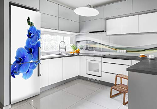 Decoración de cocina moderna con vinilo de orquídea azul para neveras 3