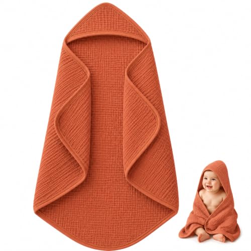 Image of Baby Hooded Bath Towel 100% Cotton Muslin 76x76 cm, 0-3Y, Newborn | Breathable, Lightweight,100% Muslin Cotton