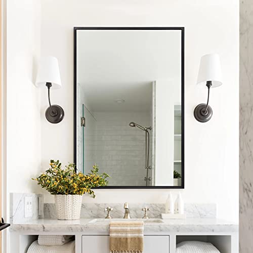Rectangle Bathroom Mirror 20 X 28 Inch Rectangle Mirror Vertical Or Horizontal Hanging Black Metal Frame Decorative Rectangular Wall Mounted Mirrors For Bedroom Living Room Bathroom #TOP5