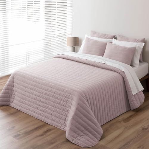 Pierre Cardin Colcha bouti Lino Rosa, Colcha de Entretiempo. Bouti con Relleno Fino. Medida Cama 105 (200x270 cm). Tacto Seda 100% Microfibra de Poliéster. Incluye una Funda de cojin (50x70 cm)