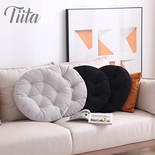 Tiita Patio Chair Cushions Round Seat Pillows Set Of 2 Floor Pads 16 X 16 Inch Throw Cushion For Indoor/Outdoor Furniture Sitting Living Room Garden, Grey #TOP6