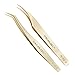 NAGARAKU Eyelash Extension Tweezers Gold Straight Curved 1 pair Angled Long tip Volume Cluster Light Weight Easy Fanning Tweezers Stainless Steel Precision