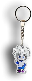 Anime Character Keychain, 5 cm Metal Design, Japanese Text, Split Ring Closure, Blue and White