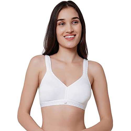 Image of SOIE Women Solid Non Padded Non Wired Full Coverage Stretch Cotton T shirt Bra, White, 32DD