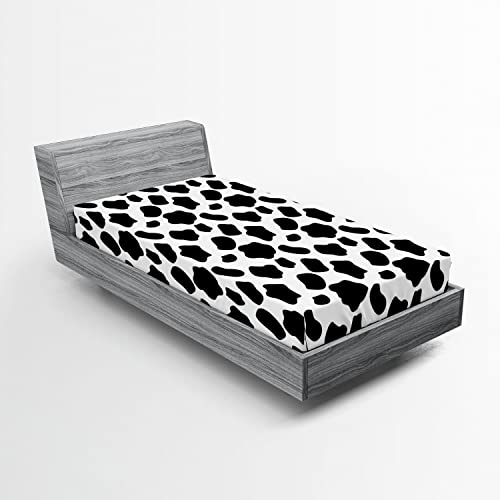 Ambesonne Cow Print 2 Pack Fitted Sheet, Cow Skin with Spots, Bed Cover All-Round Elastic Deep Pockets 2 Pieces, Package Contains 2 Twin XL Size Fitted Sheets, Charcoal White