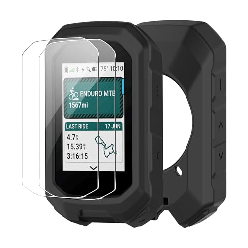 Silicone Case Compatible for Garmin Edge MTB Bike Computer with Screen Protector 2 Pack, Black