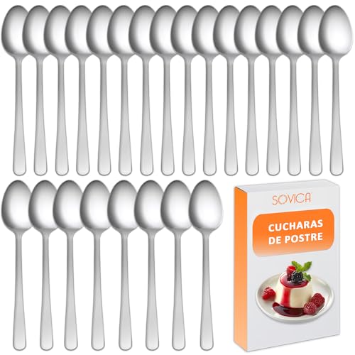 Cucharas de postre acero inoxidable – acabado pulido, resistentes y fáciles de limpiar, ideales para postres, café y uso diario en hogar, eventos y hostelería – cucharillas postre (24 uds)