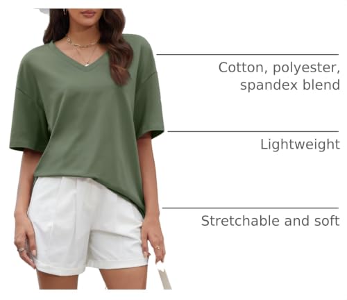 Image of ATHMILE Womens Oversized Shirts V Neck Plus Size Spring Workout Summer Tops Beach Vacation 2026 Gym Clothes Basic Tee