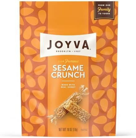 Joyva Sesame Crunch, 16 oz (454g) Pouch | Individually Wrapped Honey Sesame Candy | Kosher Parve, Gluten-Free, Dairy-Free | Crunchy Snack with Roasted Sesame Seeds | Made in Brooklyn, NY