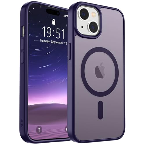 SUPFINE Magnetic for iPhone 15 Case (Compatible with MagSafe) (Military Grade Drop Protection) Slim Translucent Matte Shockproof with Anti-Fingerprint Phone Case, Dark Purple